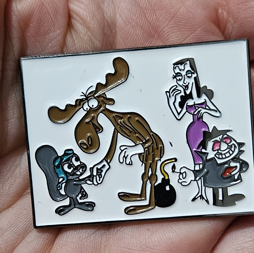Rocky and Bullwinkle Enamel Pin with Boris and Natasha